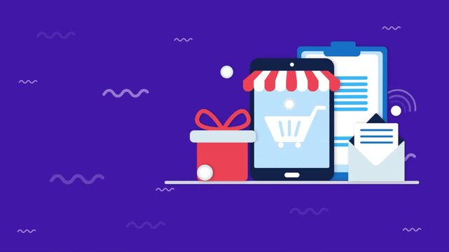 Digital E-commerce and Online Shopping Business Concept Animation.