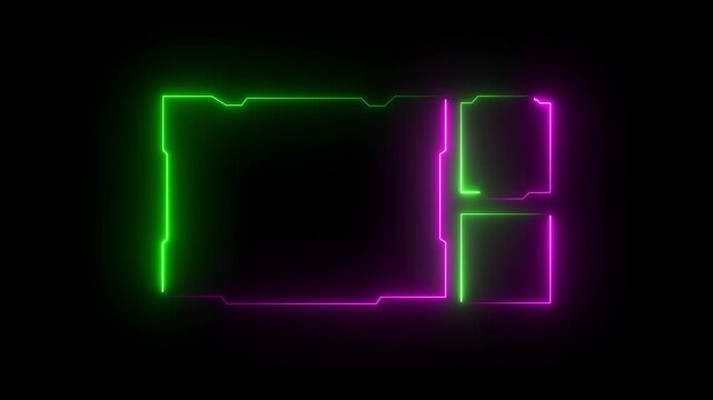 Pink and Green Neon Rectangular Frames with Smaller Boxes on Black Background geometric border