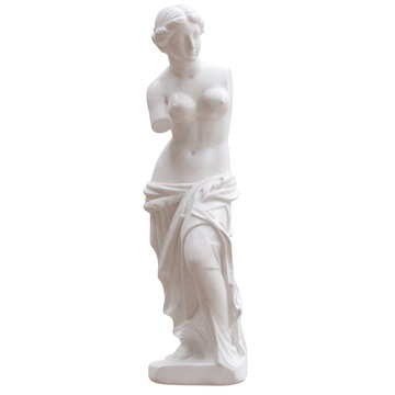 Marble Aphodite of Melos or Venus de Milo statue, an armless female figure and flowing drapery, isolated on white transparent