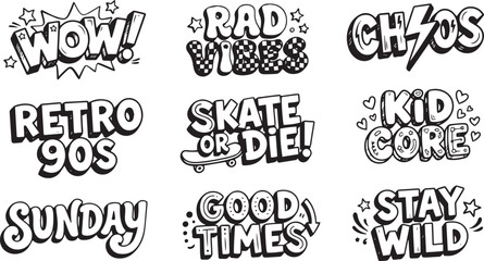 Obraz premium Black and white retro style typography and quote stickers collection