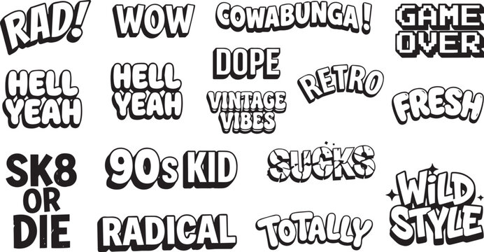 Retro slang words and phrases collection with typography lettering collection