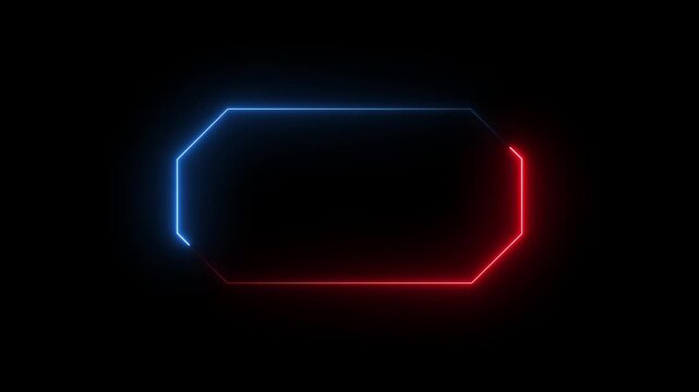Dual Colored Neon Octagon Frame Red and Blue on Black Background Abstract border