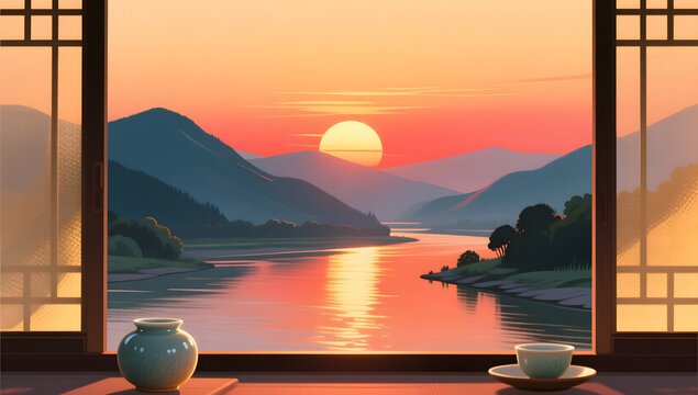 sunrise landscape national day celebration background