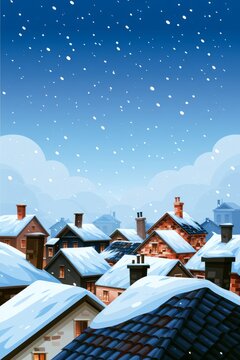 Snowy Christmas Rooftops Beneath a Bright Blue Sky