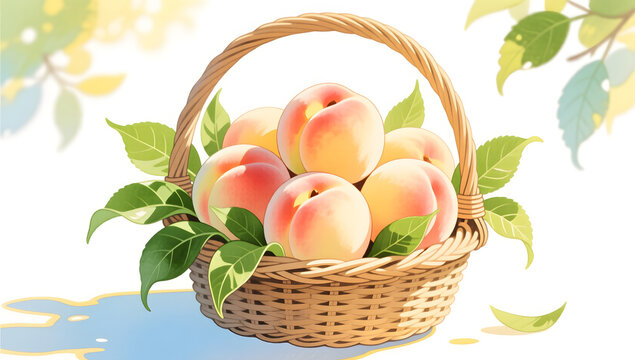 Peach basket fresh fruit background