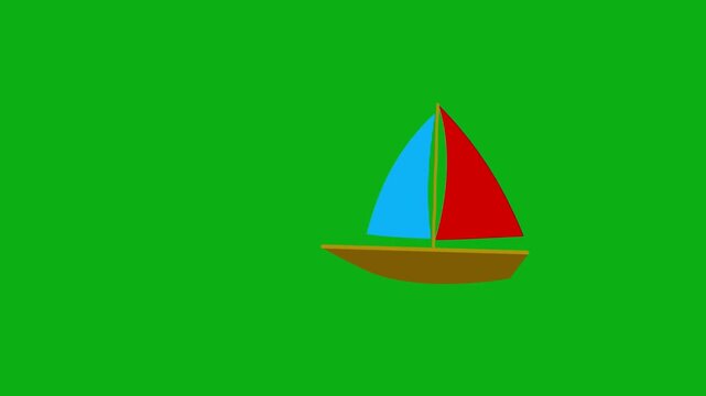 Sailboat sea vessel green screen chromakey background 2d animated cartoon animation sailing ocean travel marine sport adventure concept icon loops smoothly on chroma key