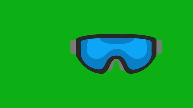 Goggles eyewear protection green screen chromakey background 2d animated cartoon animation ski sport safety vision snow equipment concept icon loops smoothly on chroma key
