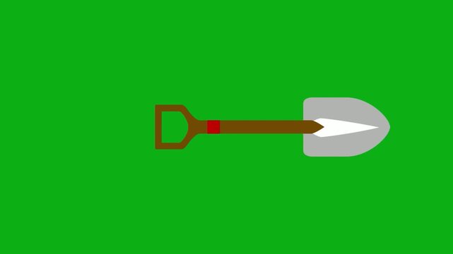 Shovel tool digging green screen chromakey background 2d animated cartoon animation garden work equipment construction farm agriculture concept icon loops smoothly on chroma key