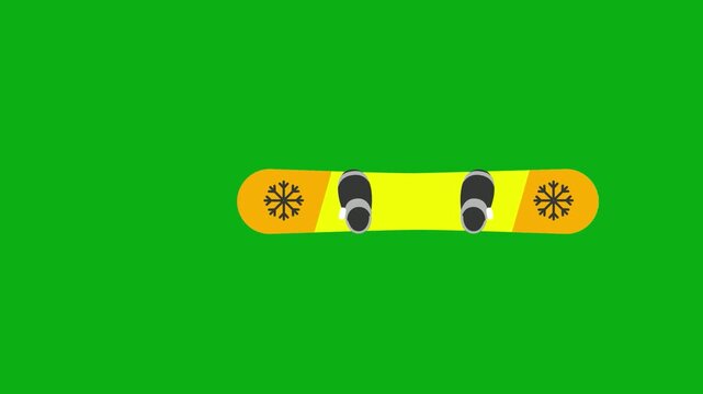 Snowboard winter sport green screen chromakey background 2d animated cartoon animation snow mountain extreme activity board equipment concept icon loops smoothly on chroma key