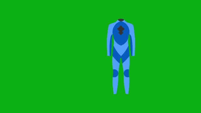 Wetsuit diving clothing green screen chromakey background 2d animated cartoon animation water sport swim protection suit concept icon loops smoothly on chroma key