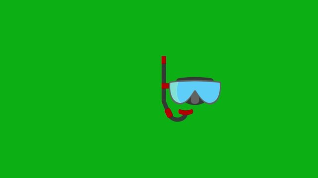 Snorkel mask diving green screen chromakey background 2d animated cartoon animation underwater sea sport equipment breathing ocean concept icon loops smoothly on chroma key