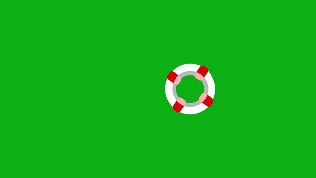 Lifebuoy safety ring green screen chromakey background 2d animated cartoon animation water rescue emergency float sea ocean concept icon loops smoothly on chroma key