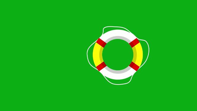 Lifebuoy safety float green screen chromakey background 2d animated cartoon animation water rescue emergency sea ocean protection concept icon loops smoothly on chroma key