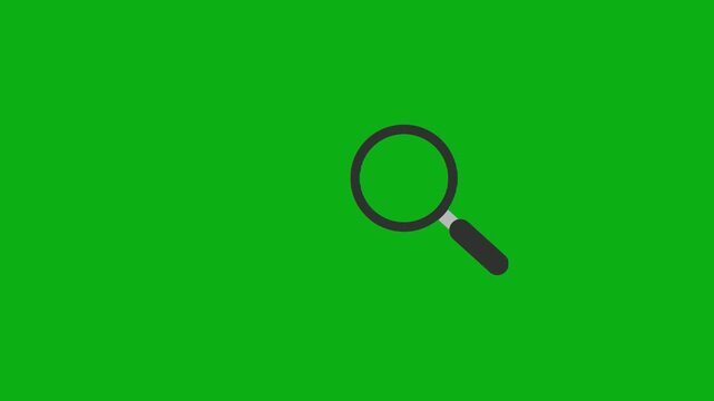 Magnifying glass search green screen chromakey background 2d animated cartoon animation investigation tool zoom detective research concept icon loops smoothly on chroma key