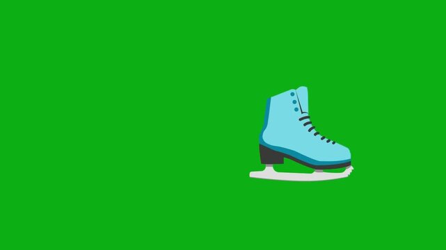 Skate ice sport green screen chromakey background 2d animated cartoon animation winter shoe blade activity recreation fun concept icon loops smoothly on chroma key