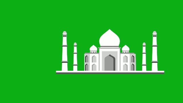 Tajmahal landmark india green screen chromakey background 2d animated cartoon animation monument architecture love history travel concept icon loops smoothly on chroma key