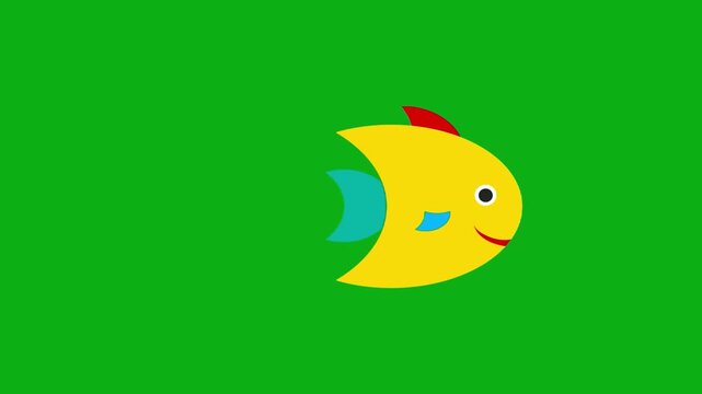 Fish sea animal green screen chromakey background 2d animated cartoon animation ocean marine tropical water creature nature concept icon loops smoothly on chroma key