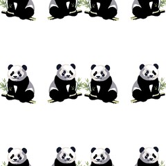 Cute panda bear with bamboo leaves seamless pattern isolated on white background for kids fashion fabric print, baby apparel, wallpaper, gift wrapping. © Ketsara
