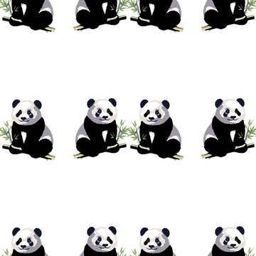 Cute panda bear with bamboo leaves seamless pattern isolated on white background for kids fashion fabric print, baby apparel, wallpaper, gift wrapping.