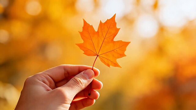 Hand holding orange maple leaf