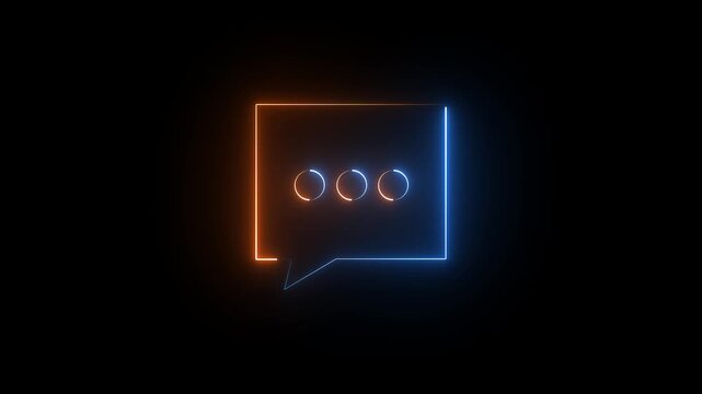 Blue and Orange Neon Speech Bubble with Three Dots on Black Background chat message
