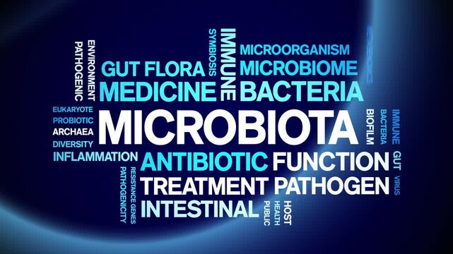 Microbiota animated word cloud-text design animation tag kinetic typography seamless loop.