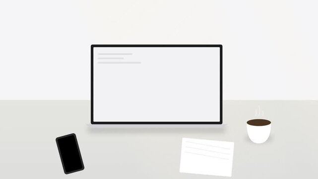 Minimalist workspace with modern laptop screen coffee mug and smartphone on clean desk