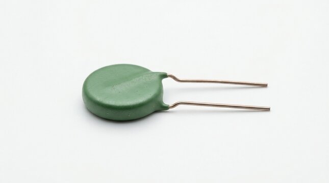 Green disc capacitor isolated on white background.