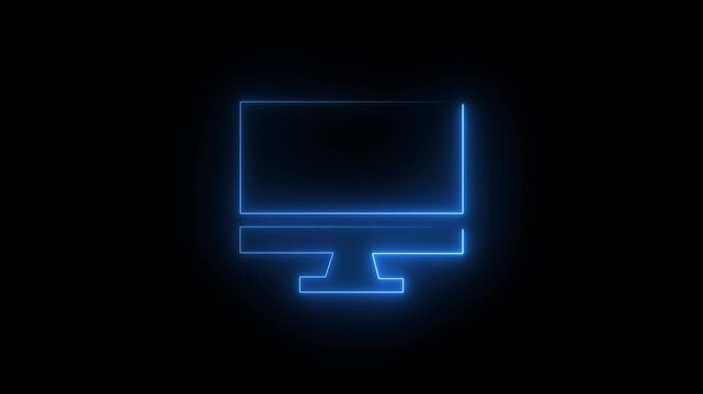 Blue Neon Outline of a Desktop Computer Monitor on Black Background screen display