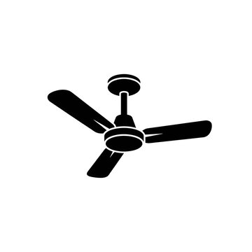 Black and white symbolic vector icon of a ceiling fan, indoor cooling and home ventilation appliance concept graphic