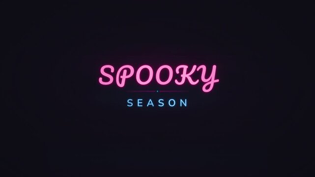 Spooky Season animated neon text graphic appearing and disappearing on a black background