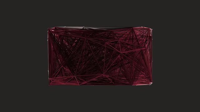 Abstract geometric wireframe network with dense interconnected red lines, symbolizing advanced technology, data visualization, and global digital communication