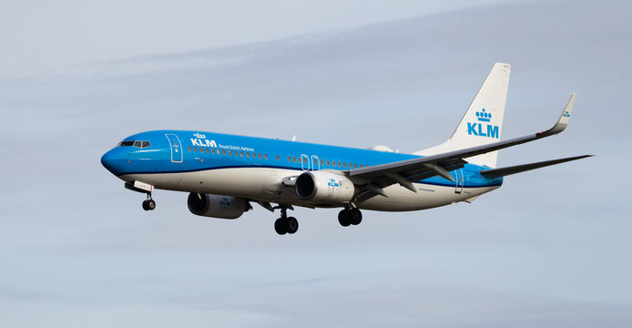 Barcelona, Spain - January 16, 2026: Airplane KLM Royal Dutch airline lands on the runway in an airport Josep Tarradellas city of Barcelona