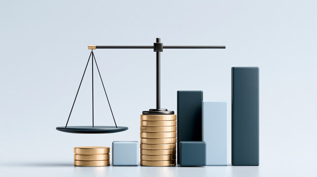 Illustration of a balance scale weighing different economic policies, concept of fiscal responsibility and economic balance