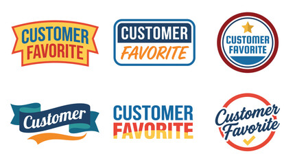 Obraz premium A series of colorful badges designed to highlight 'Customer Favorite' products, perfect for marketing campaigns that want to emphasize customer loyalty and satisfaction.