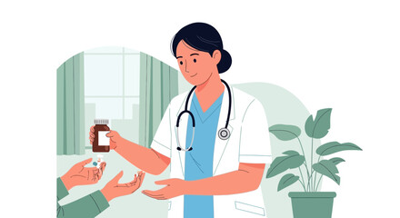 Fototapeta premium Doctor Gives Patient Prescription Medication at Clinic