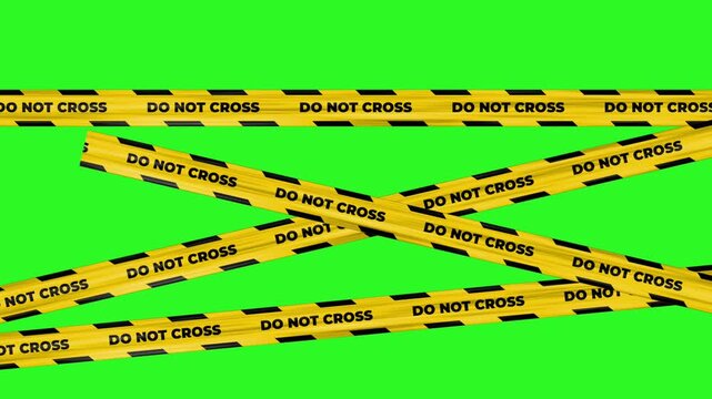 Yellow police do not cross caution tape animation on chroma key green screen