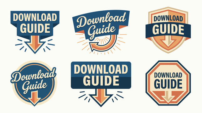 This image showcases a collection of visually appealing Download Guide badges designed to attract attention to digital content, highlighting its accessibility and user-friendliness.