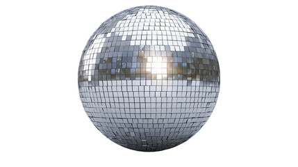 Fototapeta premium Shiny silver disco ball covered in small square mirrors, isolated on transparent background