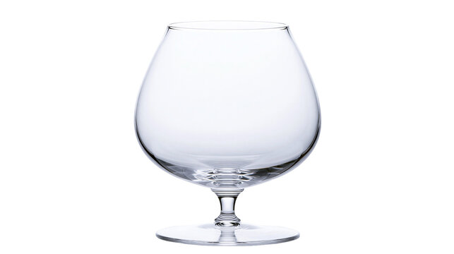 Clear empty brandy snifter glass with stem and foot, isolated on transparent background