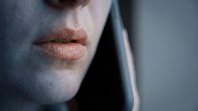 Nervous woman holding smartphone near ear with parted lips feeling emotional shock stress or panic during phone call
