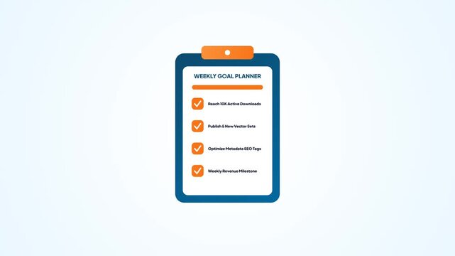 Weekly Goal Planner Clipboard Checklist Vector Animation Motion Graphic for Business Task Management Workflow