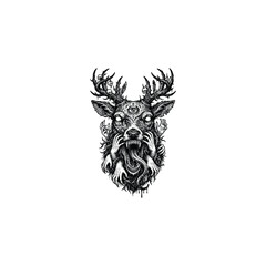 Fototapeta premium Eldritch Deer Horror Illustration with Skulls and Hands