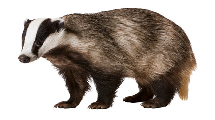 European badger with distinctive black and white facial markings, isolated on transparent background © George
