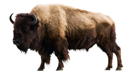 Majestic American bison with thick brown fur, isolated on transparent background © George