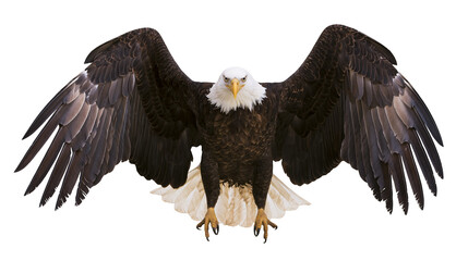 Obraz premium Majestic bald eagle with spread wings, isolated on transparent background