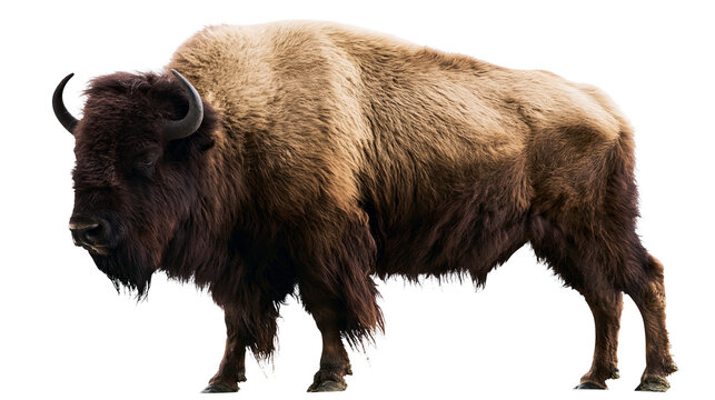 Majestic American bison with thick brown fur, isolated on transparent background