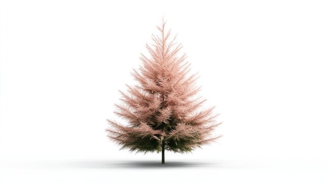 Pink Pine: A delicate pine tree adorned with soft pink needles stands as a solitary, elegant specimen against a clean backdrop, showcasing its unique hue and form.