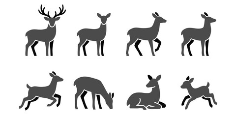 Obraz premium Vector deer silhouette collection featuring stag buck doe and fawn icons in various poses for nature wildlife design projects
