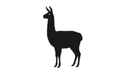 Naklejka premium Black silhouette of a llama standing. Minimalist animal icon on a white background.